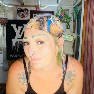 Tramp and Kathy  Blue and Brown Doo Rag Bandana Scarf Moto